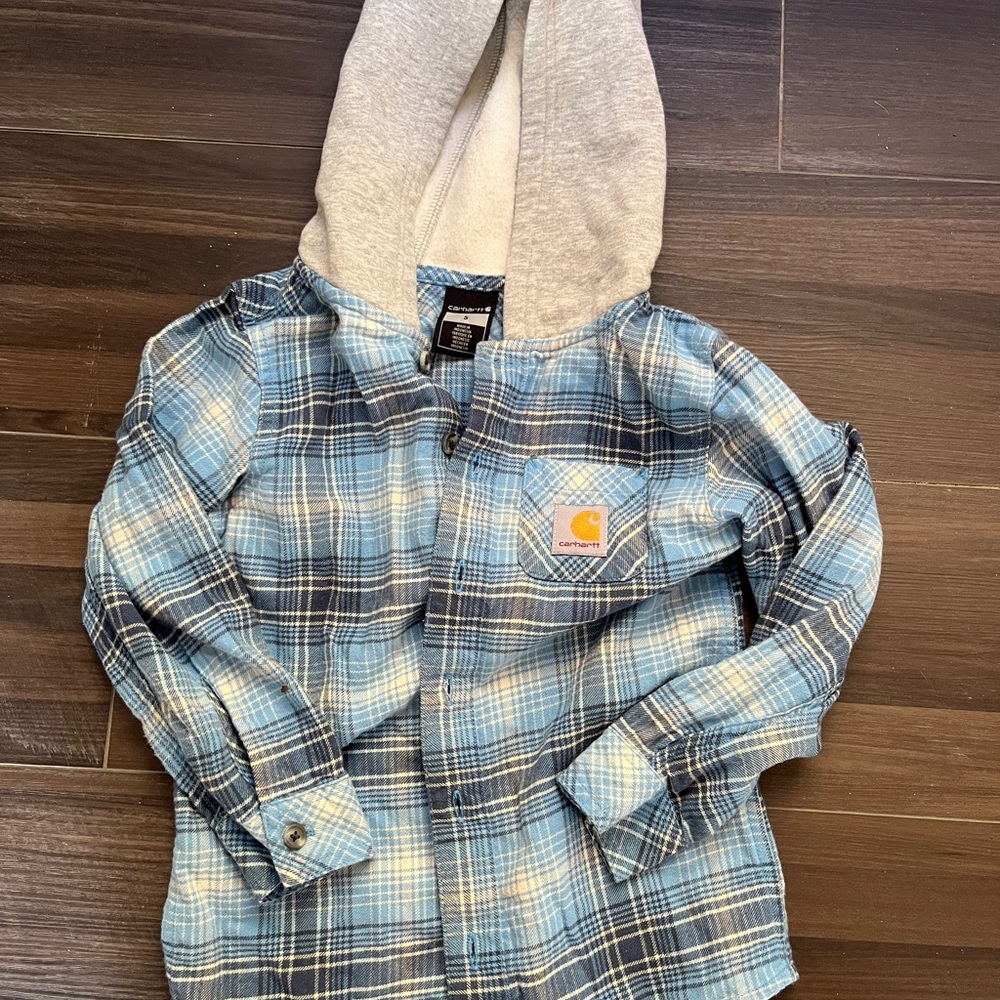 Carhartt Kids Blue and Gray Plaid Hoodie